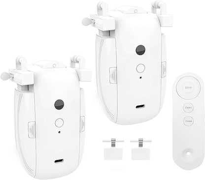 2PCS Smart Automatic Curtain Opener with Remote, Remote Controlled Electric Curtain Opener, Curtain Robot Motor for Roman Rod/I-Shaped/U-Shaped Curtain Tracks for Smart Living(B)