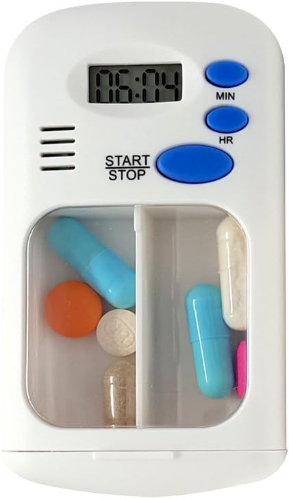 Divided Drawer Medication Pill Box Case with Timer Alarm and Bonus Medical Alert Card (1)