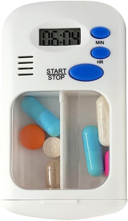 Divided Drawer Medication Pill Box Case with Timer Alarm and Bonus Medical Alert Card (1)