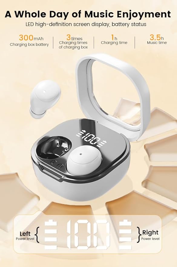 Invisible Mini Sleep Earbuds Wireless Bluetooth, Ultra-Light Comfort Fit Sleep Headphones for Side Sleepers, Soft in-Ear Ear Plugs for Sleeping Small Ears Gym-White