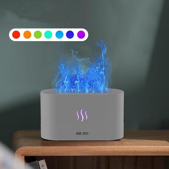 Flame Aromatherapy Machine, Aroma Expander, Home Office Table Seven Color Flame Ultra Silent Air Humidifier, Aroma Diffuser (White Aromatherapy Machine)