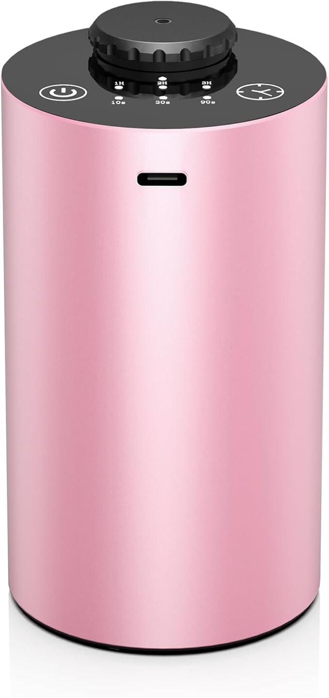 Waterless Essential Oil Diffuser Battery Operated Cordless Aromatherapy Diffuser with Timing & 3 Mist Levels car Diffuser，Black Aluminum Alloy (Pink)