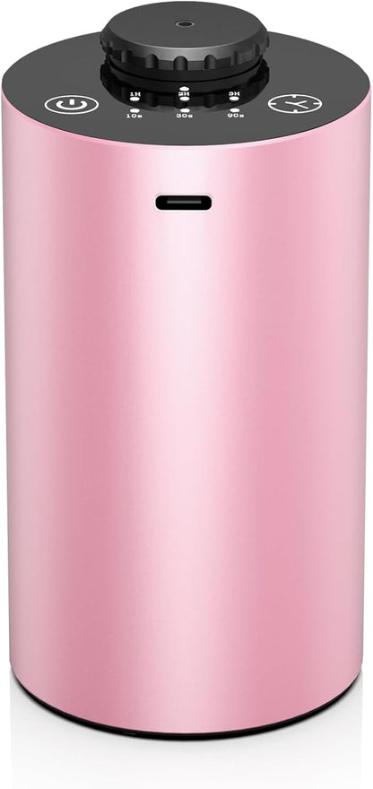 Waterless Essential Oil Diffuser Battery Operated Cordless Aromatherapy Diffuser with Timing & 3 Mist Levels car Diffuser，Black Aluminum Alloy (Pink)