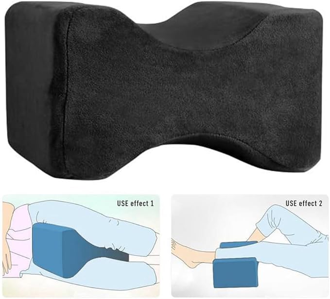 Memory Foam Wedge Contour Knee Pillow for Side Sleepers, Leg Pillows for Spine Alignment, Back Pain, Pregnancy Support - Pain Relief for Sciatica, Hip, Joint, Surgery (Black)