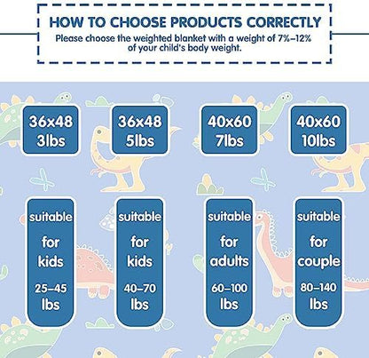 yescool Weighted Blanket 7 Pounds Weighted Lap Blanket, Glow in The Dark Dinosaur Heavy Blanket for Sleeping, Warm Minky Weighted Throw Blanket Gift for 60-80lbs, 40"x60"