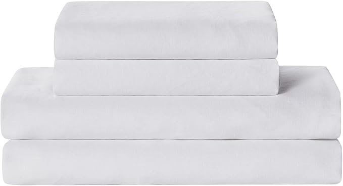 YnM Linen Sheet Set - Cozy, Skin-Friendly, and Eco-Friendly Pure Linen Sheets Collection, 4-Piece Set Includes Flat Sheet, Fitted Sheet, and 2 Pillowcases – Full, White