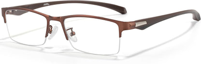 ANRRI Blue Light Glasses for Men Semi Rimless Rectangle Metal Frame UV Blocking Computer Glasses