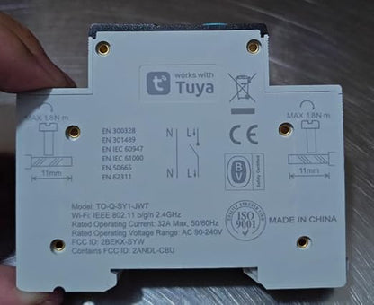 DIY 1P+N Smart Wi-Fi Switch, Work with Alexa and Google Assistant for Voice Control, 32A with Energy Monitor, Smart Life/Tuya APP Remote Control, Timer Functions, DIN Rail Mounted,FCC Certified