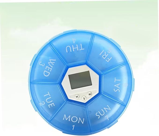 NOLITOY Compartments Electronic Medication Reminder Dispenser Clock Practical Pill Organizer for Daily Use Portable Medicine Chest for Patients Blue