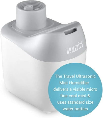 Homedics Ultrasonic Portable Humidifier – Small Air Humidifiers for Bedroom, Plants, Office, Travel – Cool Mist Humidifiers, Uses Standard Water Bottle, White