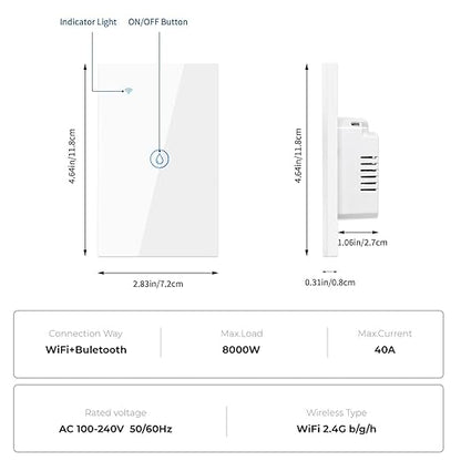 40 Amp Smart Water Heater Switch,8000W, 100/240V, Wi-Fi Compatible with Alexa and Google Home, White