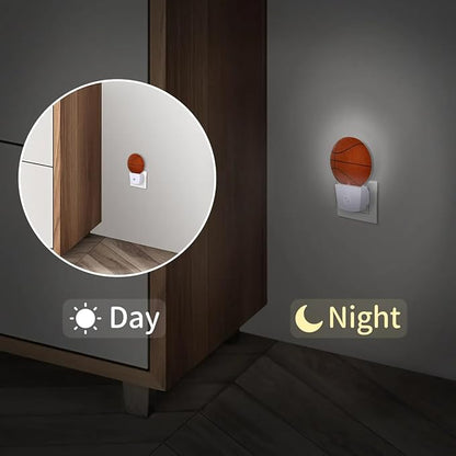 Plug-in Led Night Light with Auto Dusk to Dawn Sensor for Boys Girls Room Decor, Basketball Wall Lamp Nightlights for Hallway,Bedroom, Kids Room, Kitchen, Stairway, (0.5W, 2 Pack)