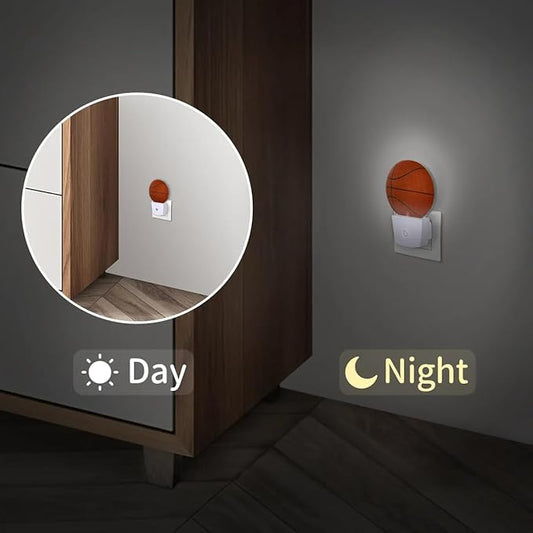 Plug-in Led Night Light with Auto Dusk to Dawn Sensor for Boys Girls Room Decor, Basketball Wall Lamp Nightlights for Hallway,Bedroom, Kids Room, Kitchen, Stairway, (0.5W, 2 Pack)