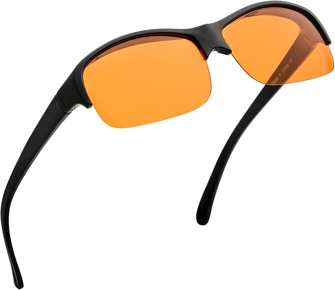 BLUELESS Computer Fit over Glasses with Orange Tinted Sleep Glasses, Black