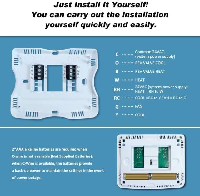 Programmable Thermostat for House, 1 Heat/1 Cool, Extra Large Display, White Backlight