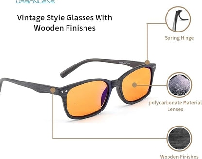 Blue Light Blocking Reading Glasses - For Better Sleep, Reduce Eye Strain for Women + Men, With Wooden Finishes (Black, 1.25, x)