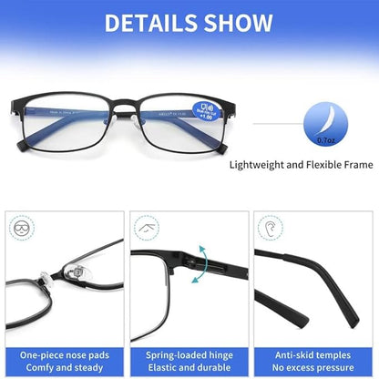 Reading Glasses for Men - 3 Pack Blue Light Blocking Men's Metal Readers
