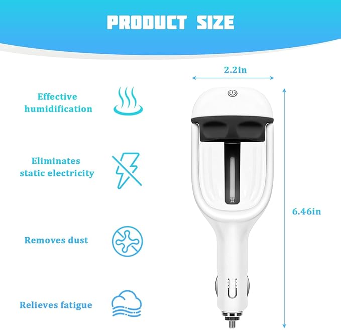 Car Mini Humidifier, Auto Shut-Off 180-Degree Rotation Small Vehicle Purifier Diffuser for Travel, Portable Plug-in Compact Automotive Air Humidifier, Universal for Most Vehicles (Black)