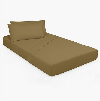 Cottingon 33"x75" Cot Sheet and Pillow Case 4 Piece Set, 100% Egyptain Cotton Soft Bedding Perfect for Rollaway, Folding, Guest Bed Frame, Fits Upto 7" Deep Mattress, Taupe Solid