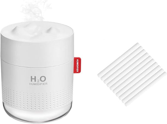 MOVTIP Portable Mini Humidifier, 500ml Small Cool Mist Humidifier, USB Personal Desktop Humidifier for Baby Bedroom Travel Office Home, Auto Shut-Off, 2 Mist Modes, Super Quiet (10PCS Cotton Stick)
