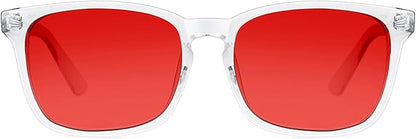 TIJN Sleep Glasses with Blue Green Light Blocking, Red Light Lens for Computer Gaming, Screen Fatigue & UV Protection
