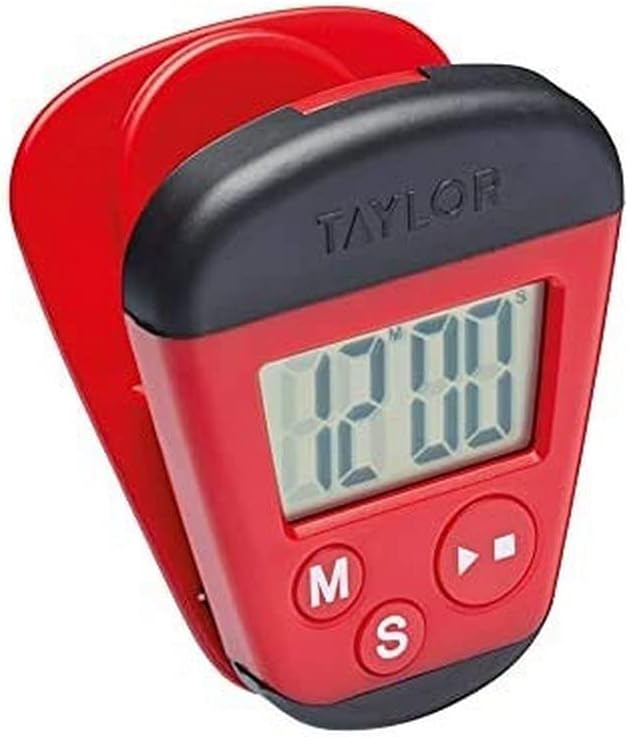 Taylor Kitchen Timer, Professional Portable Digital Timer with Memo Clip and Magnetic Back, Stopwatch Function, Red & Black,4 x 5.5 x 7 cm