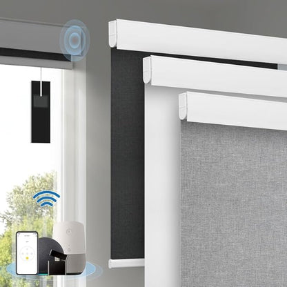 Motorized Blinds with Remote, [Free Solar Panels] Cordless Smart Blinds with Valance Cover, Blackout Electric Blinds with Remote Control, Automatic Roller Shades for Windows Light Gray 31" W x 72" H