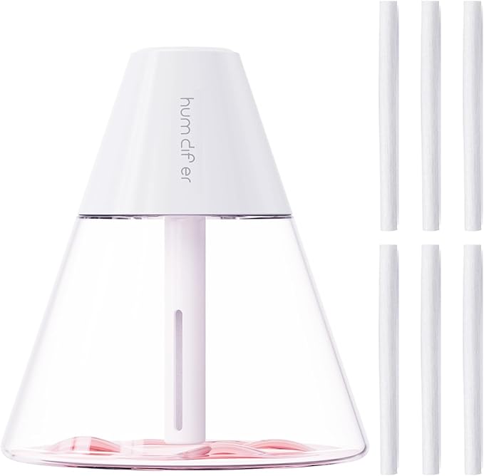 INVODA Mini Humidifiers, 260ml USB Personal Cool Mist Humidifier Cute Volcanoes Desktop Air Humidifier Quiet Night Light Small Humidifiers for Car, Office, Bedroom, Travel (White+6 Cotton Cores)