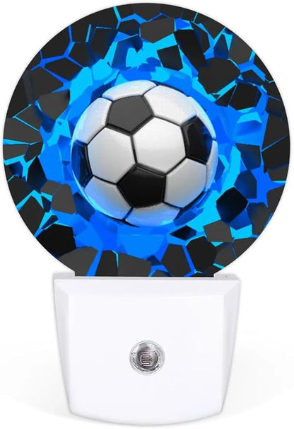 Plug-in Led Night Light with Auto Dusk to Dawn Sensor for Boys Girls Room Decor, 3D Blue Soccer Ball Wall Lamp Nightlights for Hallway,Bedroom, Kids Room, Kitchen, Stairway, (0.5W, 2 Pack)