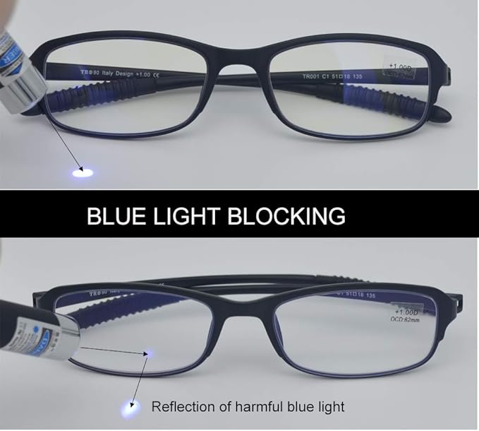 Blue Light Blocking Anti Reflective Coating Rectangular Reading Glasses(Flexible and Lightweight) Plastic Readers 3.50
