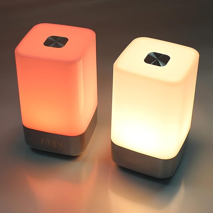 Smart Wake Up Light Alarm Clock, LED Table Lamp t-Button The Colorful Night Simulated Sunrise 3 Brightness Levels Adjustable