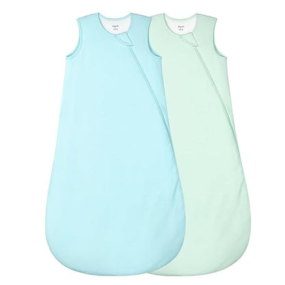 Supersoft Rayon Made from Bamboo Sleep Sack 18-24 Months 1.0 Tog Toddler Sleep Sack 2t Baby Wearable Blanket with 2-Way Zipper Unisex Sleeping Bag for Babies All-year-around (2 Pack) Green & Blue