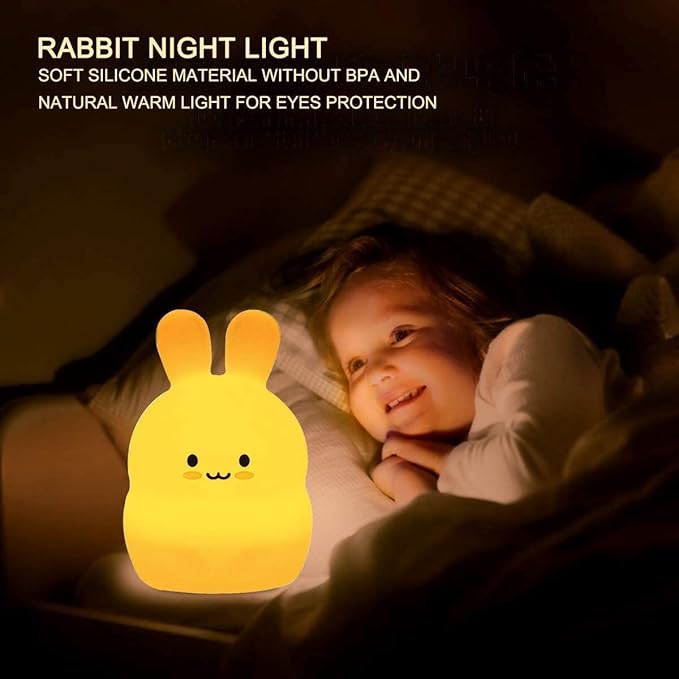 Animal-Shaped Night Light, Rechargeable LED Soft Silicone (BPA Free) Bedside Lamp for Children/Adults, Adjustable Brightness and 9 Colors by Touch Control & Remote Control (Big Rabbit)