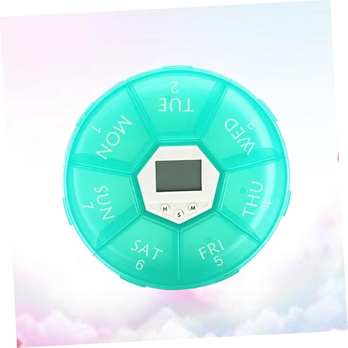 Compartment Alarm Clock Medication Reminder Box Green Electronic Pill Dispenser for Patients with Timer Function Easy to Read Labels and See Through Lids for Daily Use