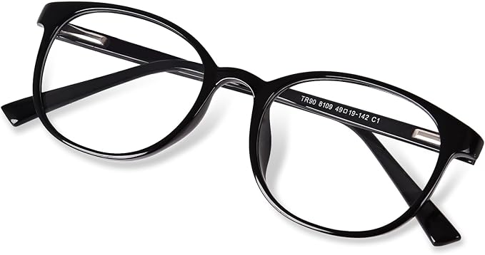 FONHCOO Blue Light Blocking Glasses Women Men Computer Eyeglasses,TR90 Fashion Round Transparent Anti Blue Light Glasses with Anti Eyestrain & UV Glare for Gaming & Reading (Shiny Black)