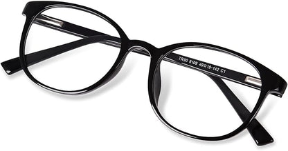 FONHCOO Blue Light Blocking Glasses Women Men Computer Eyeglasses,TR90 Fashion Round Transparent Anti Blue Light Glasses with Anti Eyestrain & UV Glare for Gaming & Reading (Shiny Black)