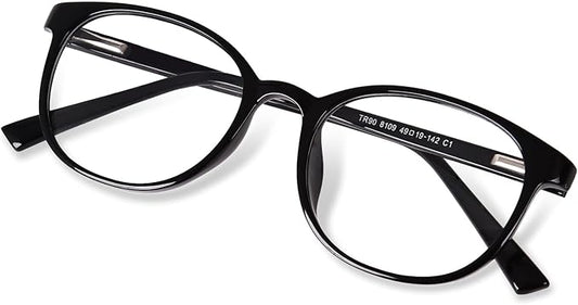 FONHCOO Blue Light Blocking Glasses Women Men Computer Eyeglasses,TR90 Fashion Round Transparent Anti Blue Light Glasses with Anti Eyestrain & UV Glare for Gaming & Reading (Shiny Black)