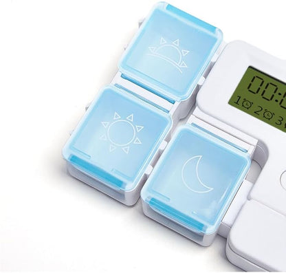 Automatic Pill Dispenser with Built-in Digital Clock & Reminder System Portable 7-Compartment Medicine Organizer with Flexible Design (Black, 3Compartments)
