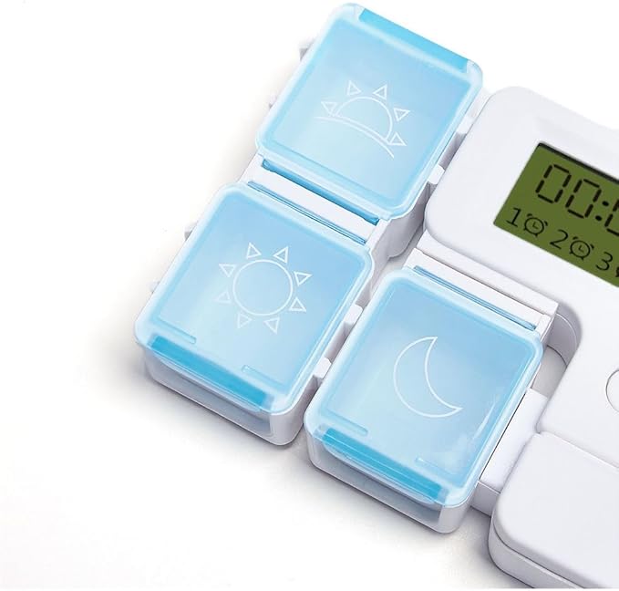 Automatic Pill Dispenser with Built-in Digital Clock & Reminder System Portable 7-Compartment Medicine Organizer with Flexible Design (Red, 3Compartments)