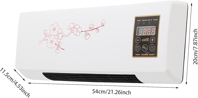 Electric Heater for Bedroom, 1400W PTC Fast Quiet Heater with Remote Control, Wall Mount/Desktop, 1-6H Timer, Adjustable Thermostat (60.8-104°F) for Office, Home, Room (11-20 m²) (with Flower)
