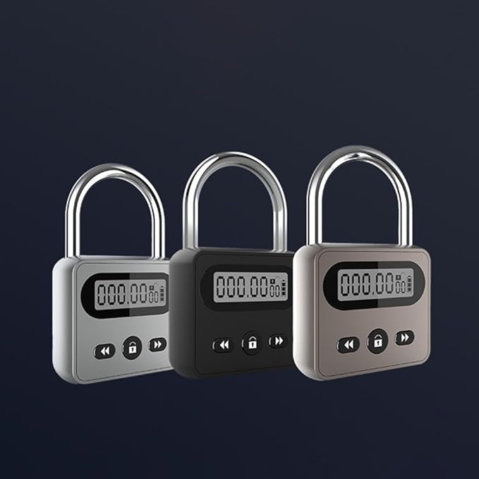 Electronic Timer Lock with LCD Display, 999-Hour Countdown, USB Rechargeable, Auto Unlock, for Self-Control Training (Silver)