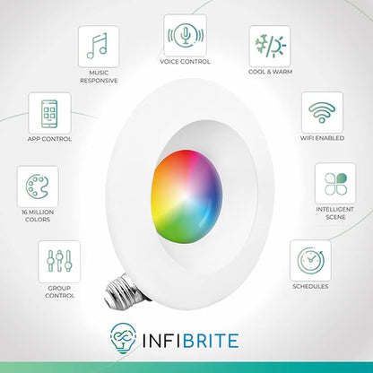 INFIBRITE 5 and 6 Inch WiFi Smart 12W 1100LM Recessed Retrofit LED Sleek Series Recessed Downlight Kit (Includes E26 Connector), Dimmable, Compatible with Alexa and Google, Wet Rated