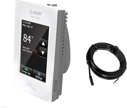 Mapei 2855201 Programmable Touchscreen Thermostat for Home, for Radiant Heated Floors, 120V/240V Cables with an Extra OJ Electronics Floor Temperature Sensor and Built-in GFCI for Bathroom and Kitchen