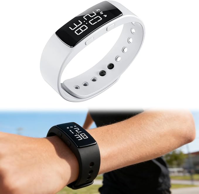 Vibrating Alarm Reminder Watch, 2026 Upgraded Silent Bracelet Wearable Wrist Alarm Clock for Step Counter, Vibration, Stopwatch Timer, 2-Set Alarm Clock Design for Deep Sleepers (White)