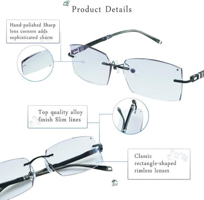 LifeArt Blue Light Blocking Glasses,Computer Reading Glasses,Rimless Frame Tinted Lens with Diamond,Stylish for Men (+4.00 Magnification)