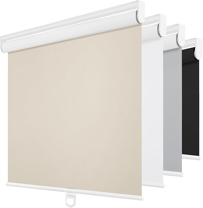 ChrisDowa Cordless Blackout Roller Shades for Windows, Thermal Insulated UV Protection Pull Down Shades, Total Blackout Window Blinds for Home, Office, Bedroom, Door (54" W x 72" H, Beige)
