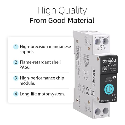 DIY 1P+N Smart Wi-Fi Switch, Work with Alexa and Google Assistant for Voice Control, 6A with Energy Monitor, Smart Life/Tuya APP Remote Control, Timer Functions, DIN Rail Mounted,FCC Certified