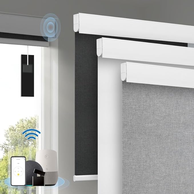 Motorized Blinds with Remote, [Free Solar Panels] Cordless Smart Blinds with Valance Cover, Blackout Electric Blinds with Remote Control, Automatic Roller Shades for Windows Light Gray 20" W x 72" H