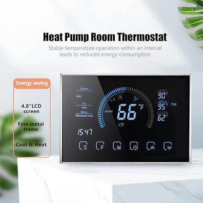 Smart Thermostat, Heat Pump Room Thermostat Temperature Controller 4.8 Inch Color LCD Screen Programmable Touch Control for Home Office Hotel