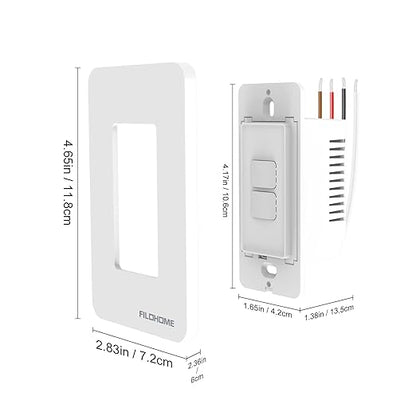 Smart Light Switch,Single Pole Smart Switch Compatible with Alexa and Google Assistant,2.4GHz Wi-Fi,Neutral Wire Required,Remote＆Voice Control,Schedule No Ground Wire (1 Pack 2 Gang)